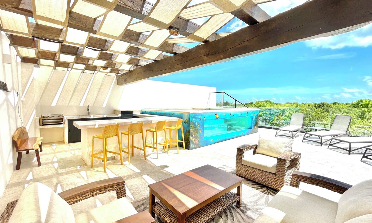 Cozumel Condo | Casa CooLas Penthouse Private Rooftop Pool Jungle Views Elementos Cozumel