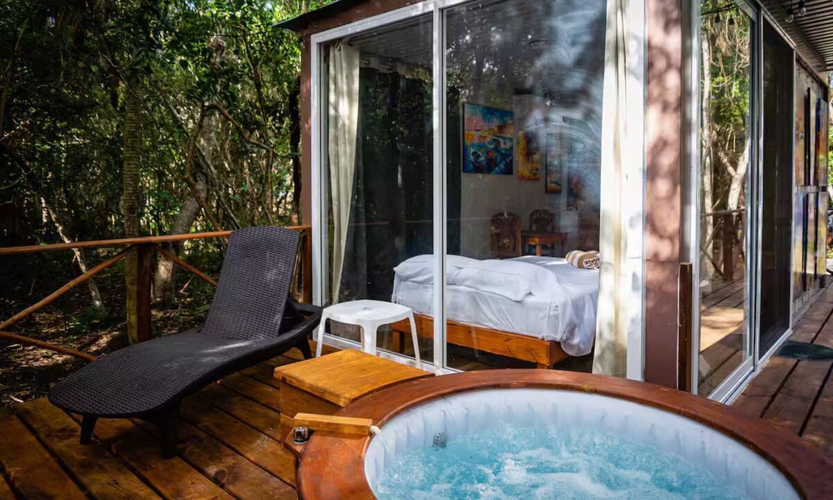 Akumal Cabin | Jungle Cabana with 2 beds, AC, and private Hot Tub.