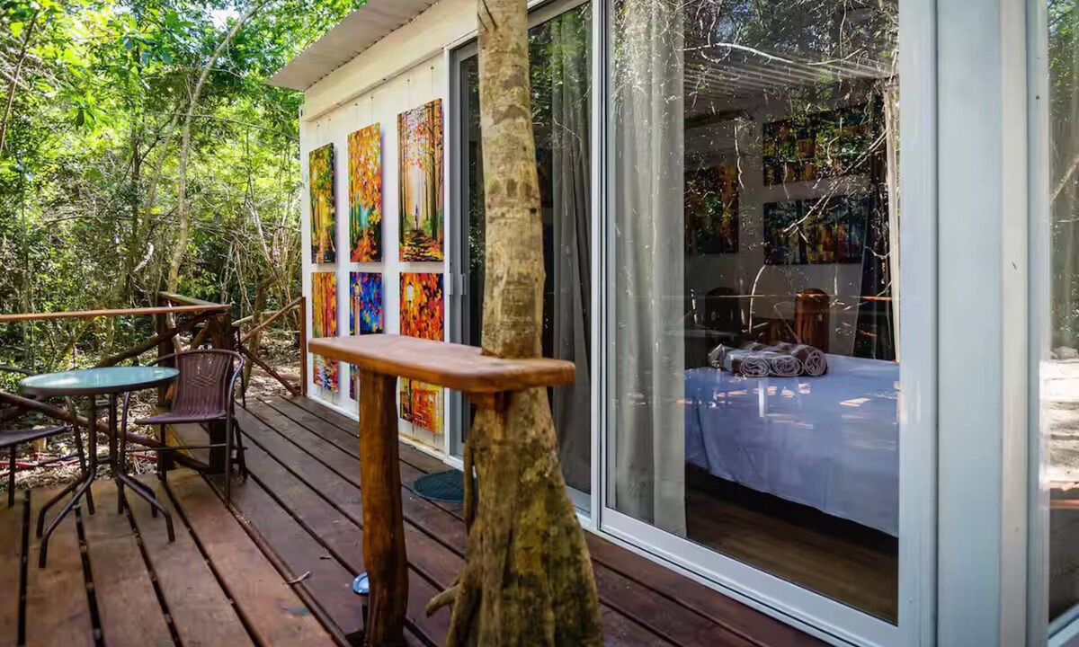 Akumal Cabin | Peaceful Getaway in the Jungle with AC and private deck with Hot Tub.