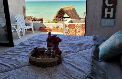 Chuburna Puerto Apartment | Mayan suite. large ocean view balcony suite, right on the beach