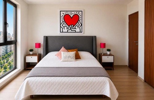 Anahuac Apartment | Stylish High-Rise, Pool, HotTubKing Size Bed