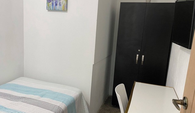Affordable room. 1 single bed, TV, closet. Hot water baths.