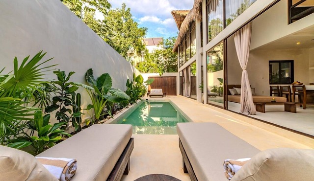 Design Villa With Palapa Roofs, High Ceilings and 9 Meters private Pool