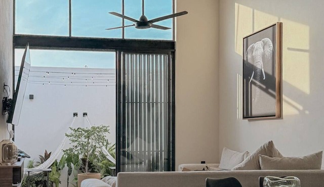 Modern house with a private garden and double-height ceiling in Comala