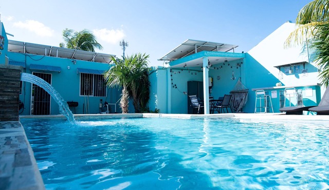 Solar panels huge pool fiber optic 100m to beach